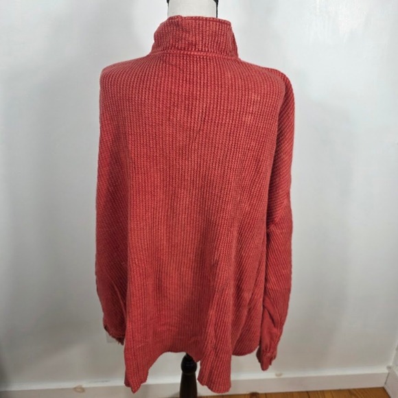 Free People FP One Thermal Cardigan Women XL Terracotta Waffle Knit Boho Jacket - Picture 2 of 6